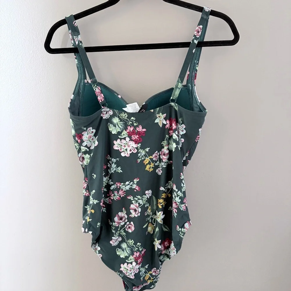 Niptuck Swim Floral One Piece Tummy Control Swimsuit Green Pink Size 8 - Picture 5 of 9